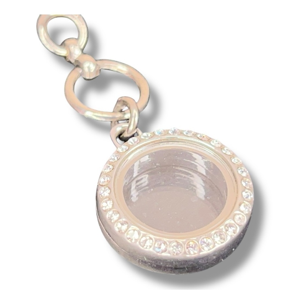 Silver Locket Charm For Necklace Rhinestone Circle